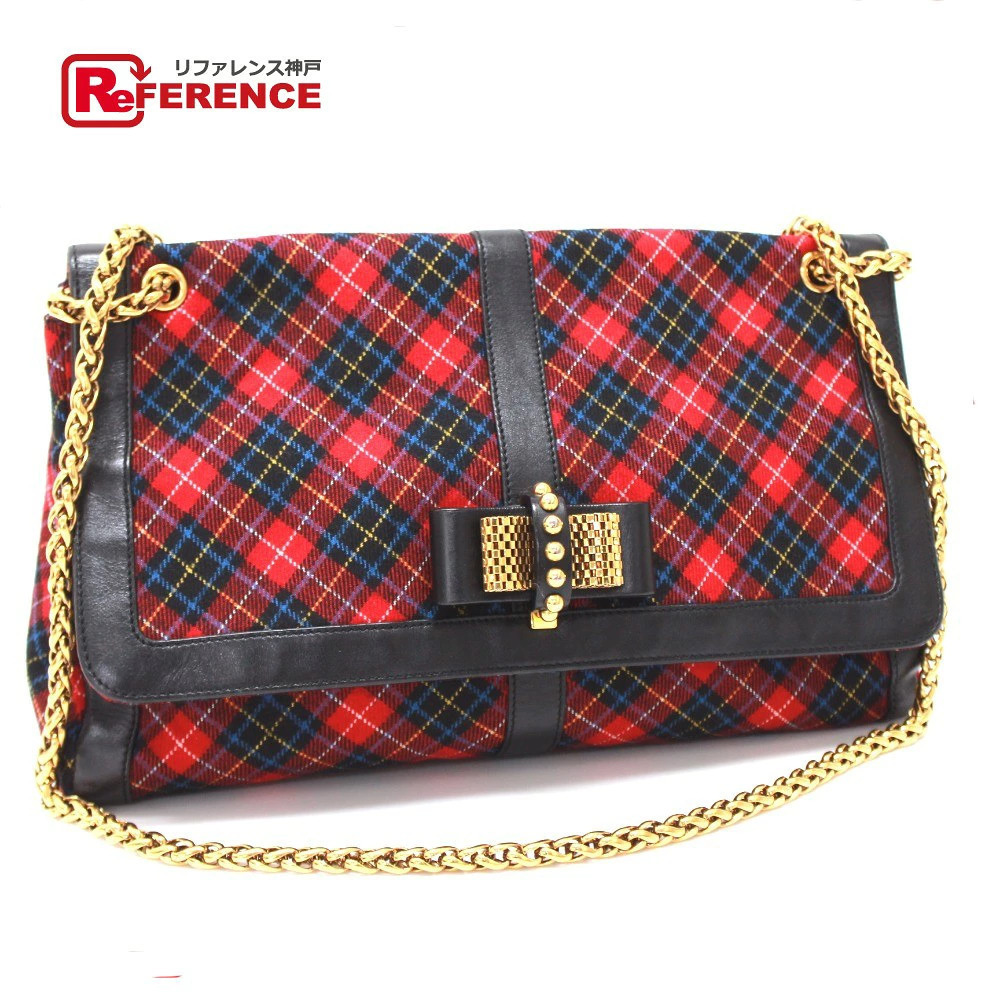Christian Louboutin Sweet Charity Checke red Shoulder Bag Canvas Leather Red